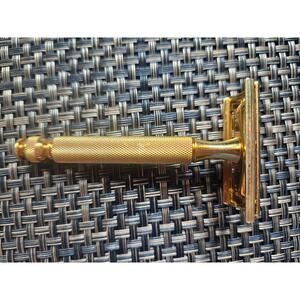 Vintage 1940s Gillette Gold Tone Ball End Safety Razor 3 Piece